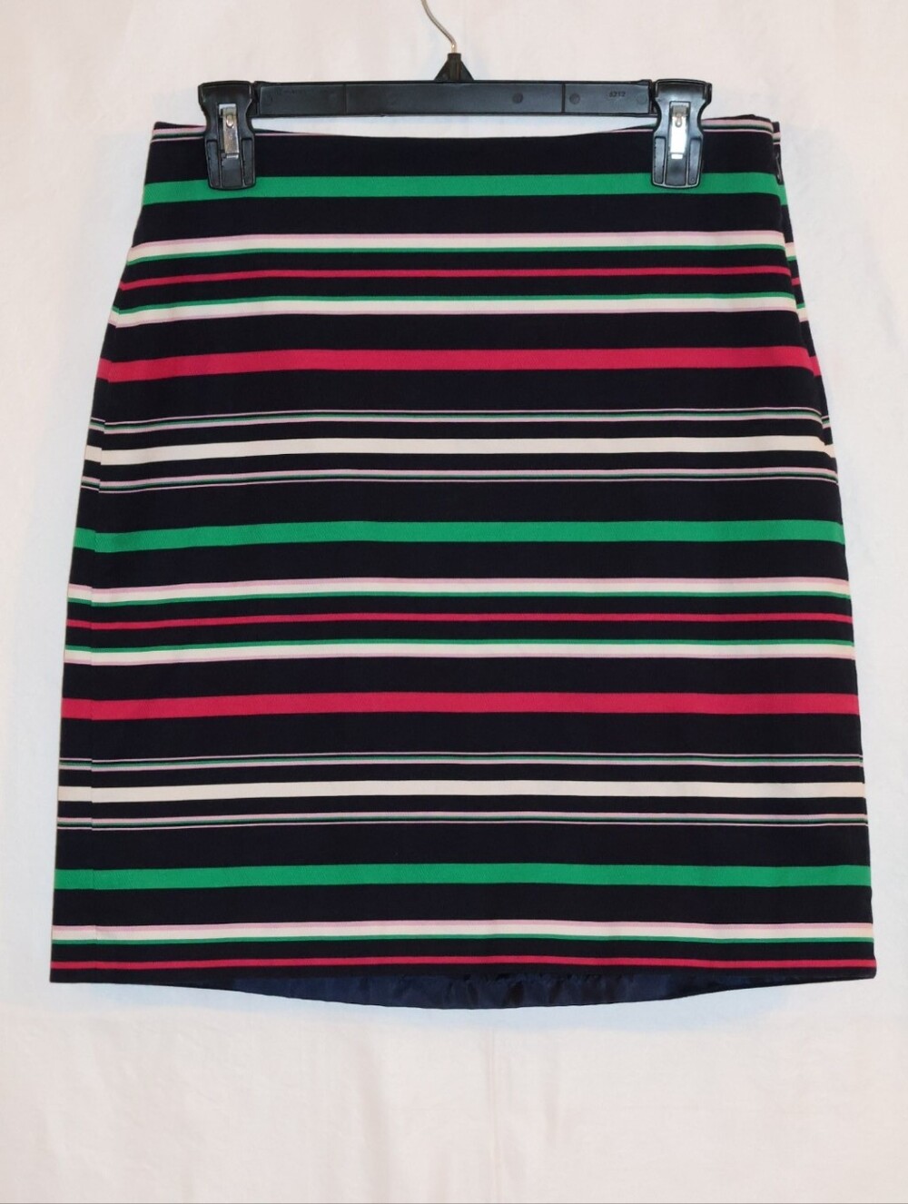 Talbots Horizontal Navy Blue & Multicolored Striped Pencil Skirt.